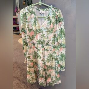 NWOT Vineyard Vines Palm-Print Tiered Dress in Green and Pink